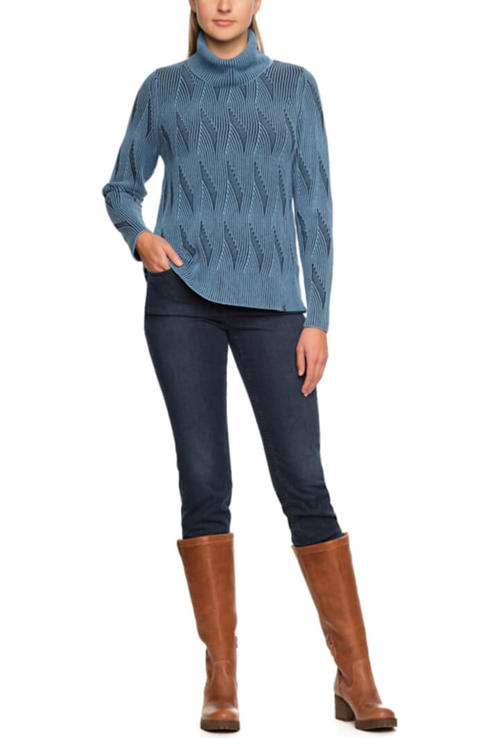 Gollehaug 2321-11066 619 Heaven Blue Ribbed Knit Roll Neck Jumper - Shirley Allum Boutique