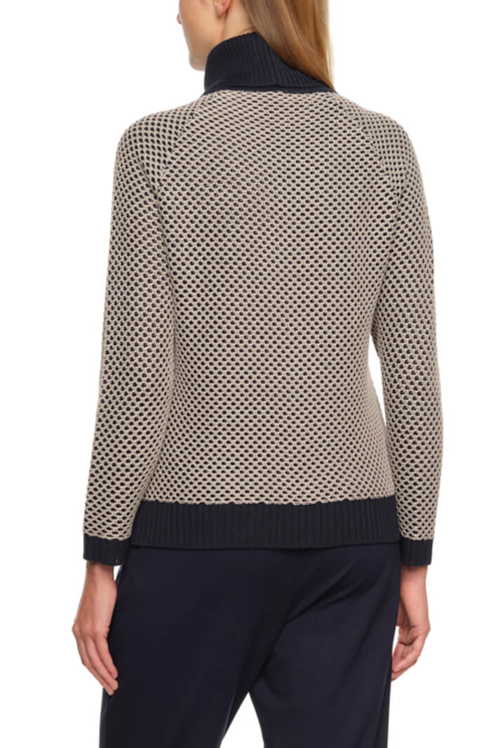 Gollehaug 2321-11153 667 Marine Blue Mesh Design Roll Neck Jumper - Shirley Allum Boutique