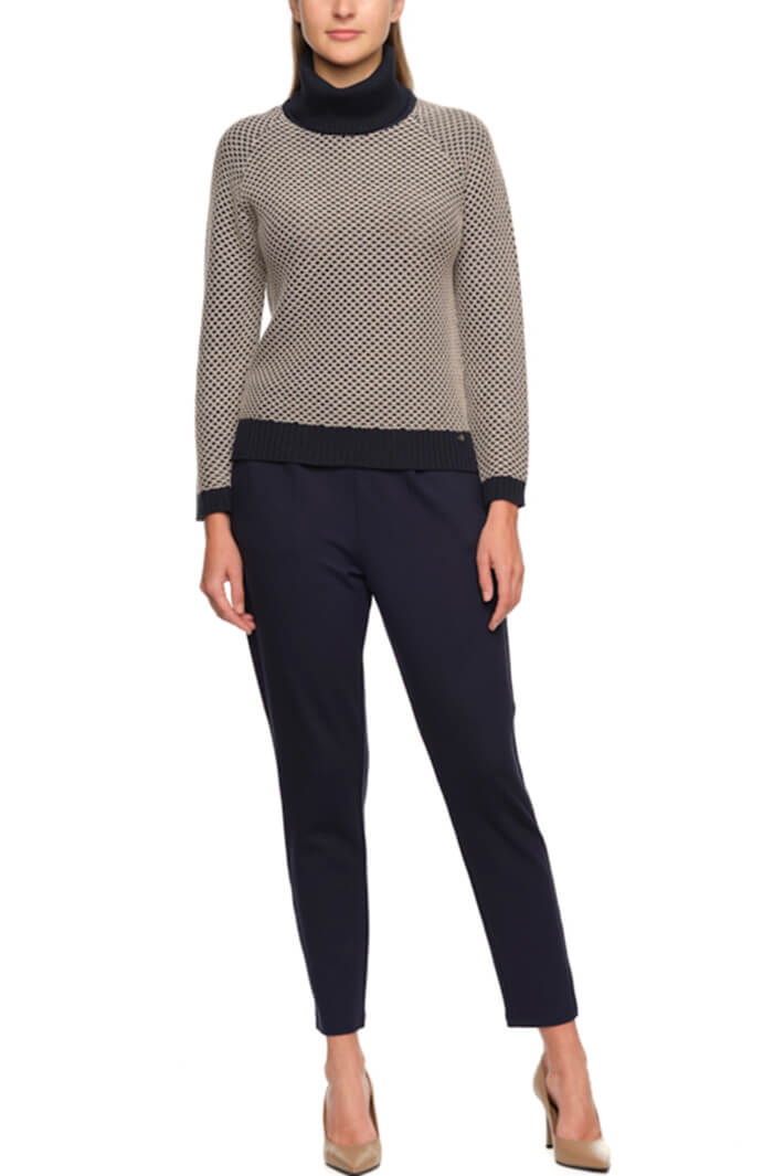 Gollehaug 2321-11153 667 Marine Blue Mesh Design Roll Neck Jumper - Shirley Allum Boutique