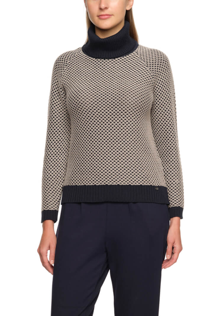 Gollehaug 2321-11153 667 Marine Blue Mesh Design Roll Neck Jumper - Shirley Allum Boutique