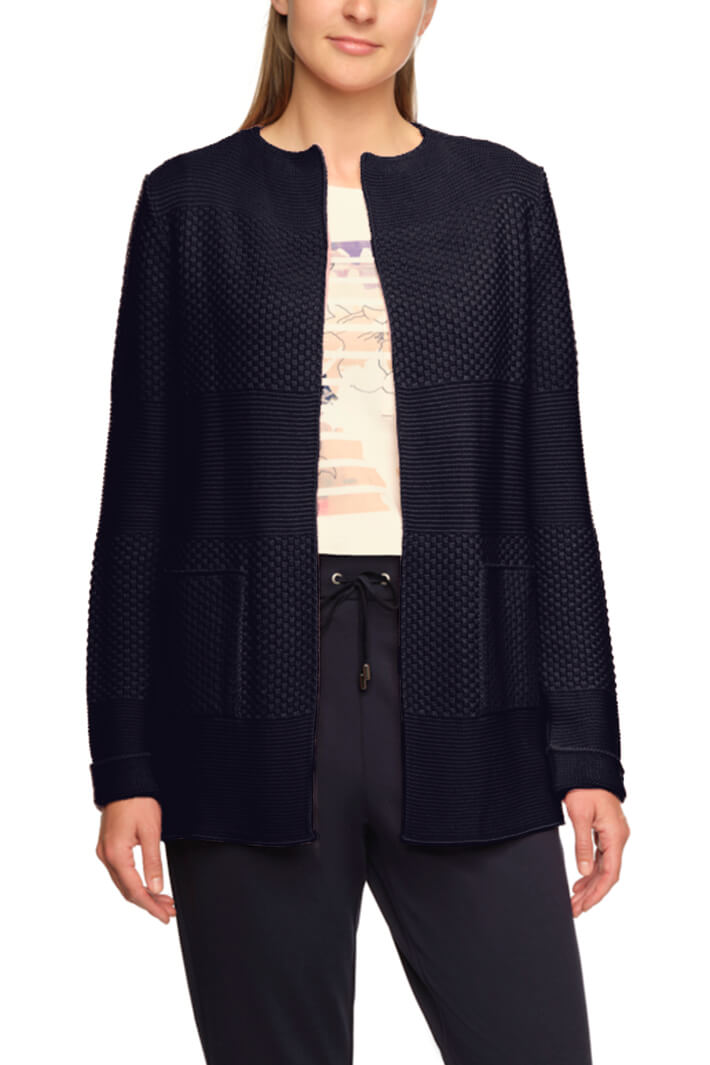 Gollehaug 2321-12063 667 Navy Ribbed Textured Open Front Cardigan - Shirley Allum Boutique