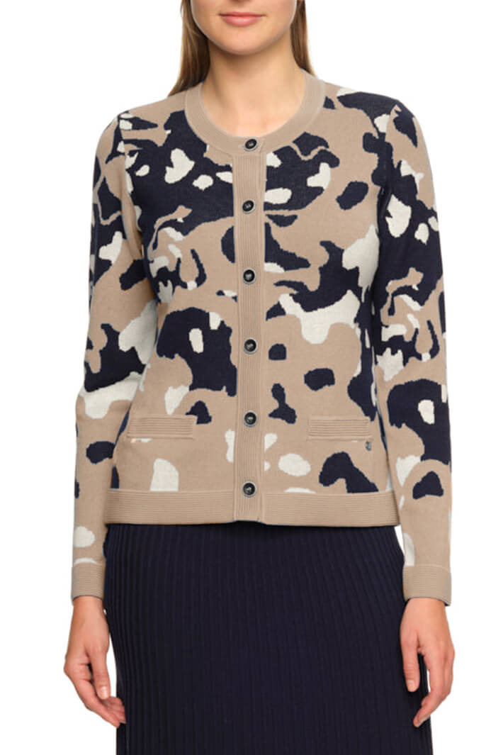 Gollehaug 2321-12070 143 Cappuccino and Navy Patterned Cardigan - Shirley Allum Boutique