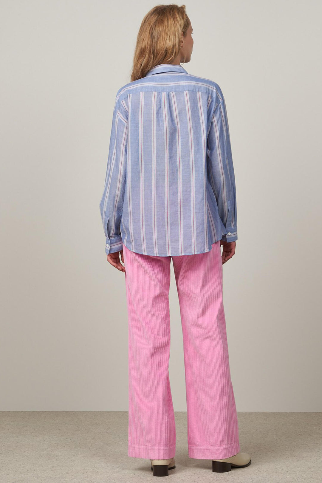 Hartford BACC632 02 Blue White Charlot Stripe Woven Shirt - Shirley Allum Boutique