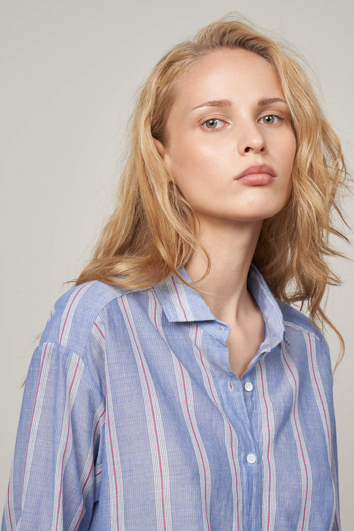 Hartford BACC632 02 Blue White Charlot Stripe Woven Shirt - Shirley Allum Boutique