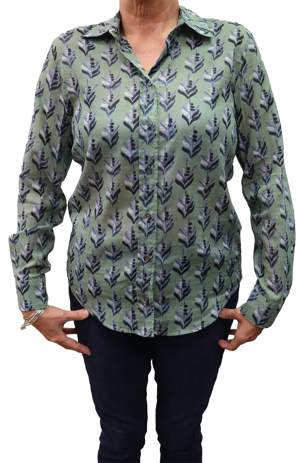 Hartford BACH624 02 Green Coraz Woven Shirt - Shirley Allum Boutique