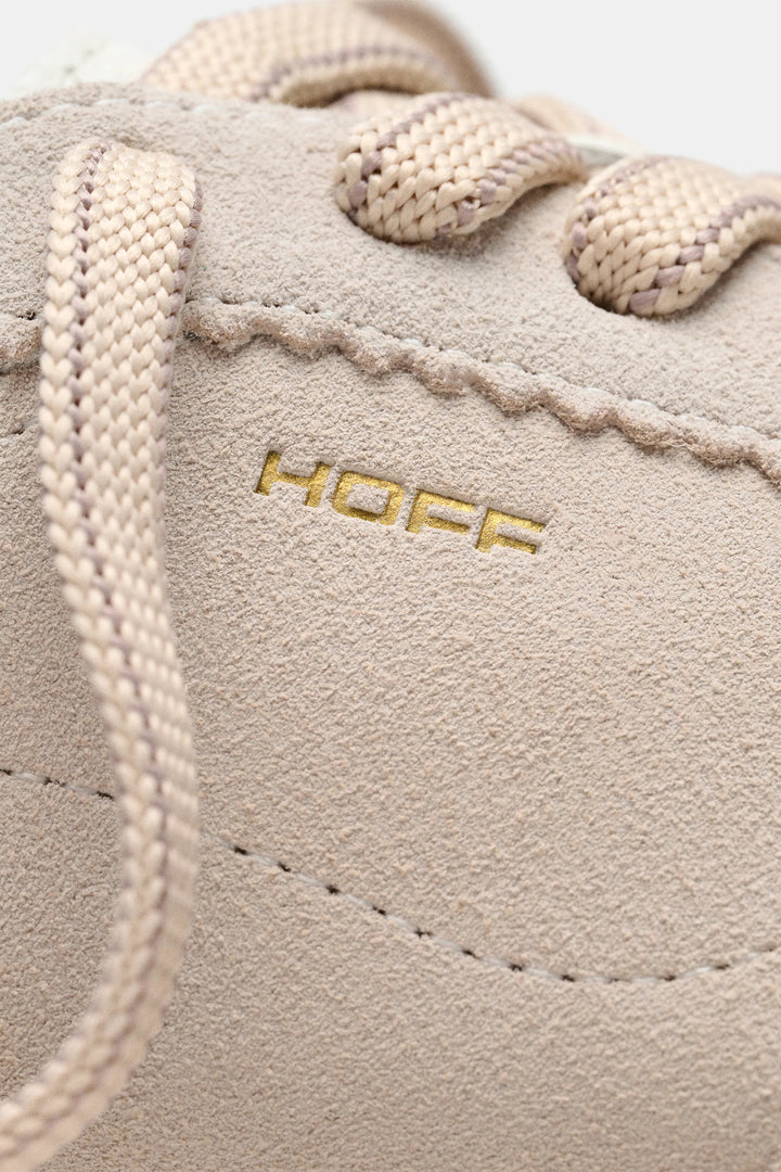 HOFF Bridge Fl Beige Trainers 22661416, suede and gold logo close-up
