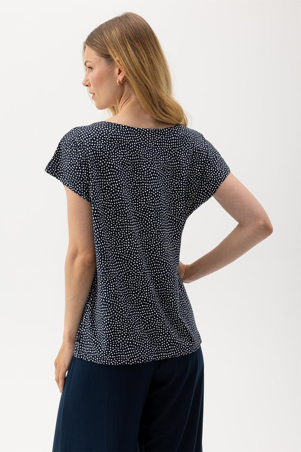 Holebrook Sweden Jumper Esther Cap Sleeve Navy White Dot S52505 292 - Shirley Allum Boutique