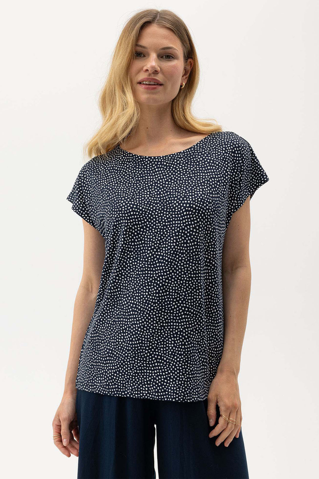 Holebrook Sweden Jumper Esther Cap Sleeve Navy White Dot S52505 292 - Shirley Allum Boutique