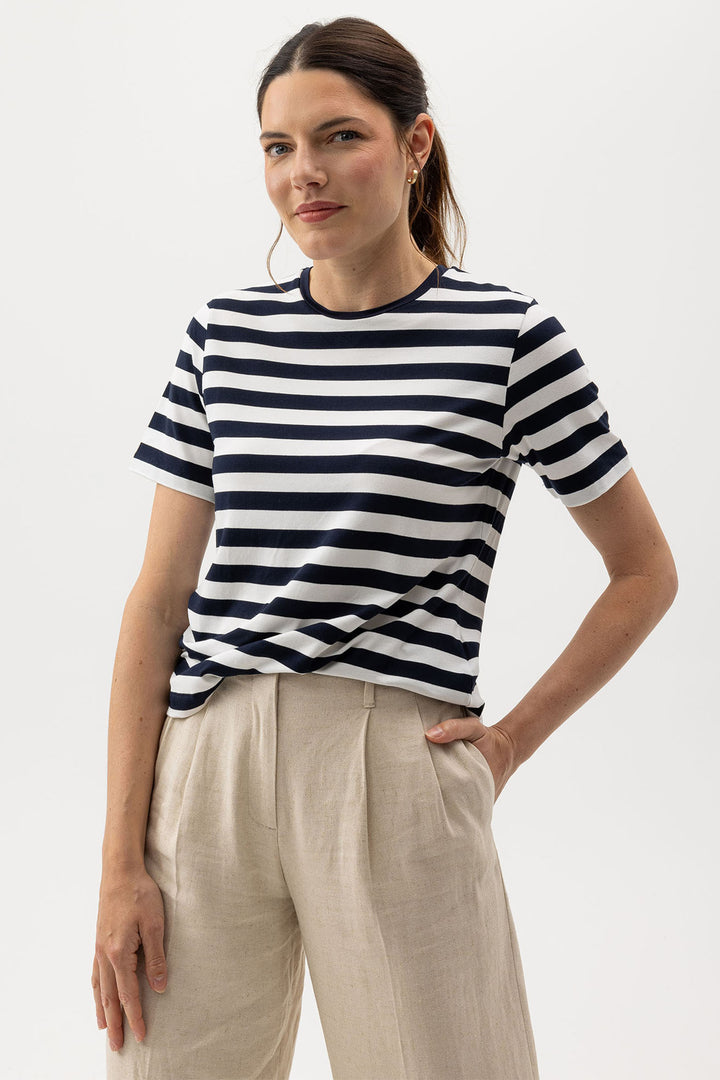 Holebrook Sweden T-Shirt Jennie Navy White Stripe S32502 126 - Shirley Allum Boutique