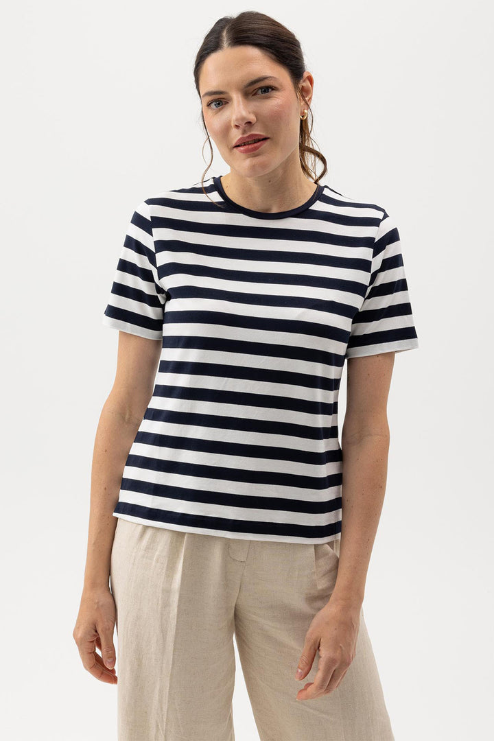 Holebrook Sweden T-Shirt Jennie Navy White Stripe S32502 126 - Shirley Allum Boutique