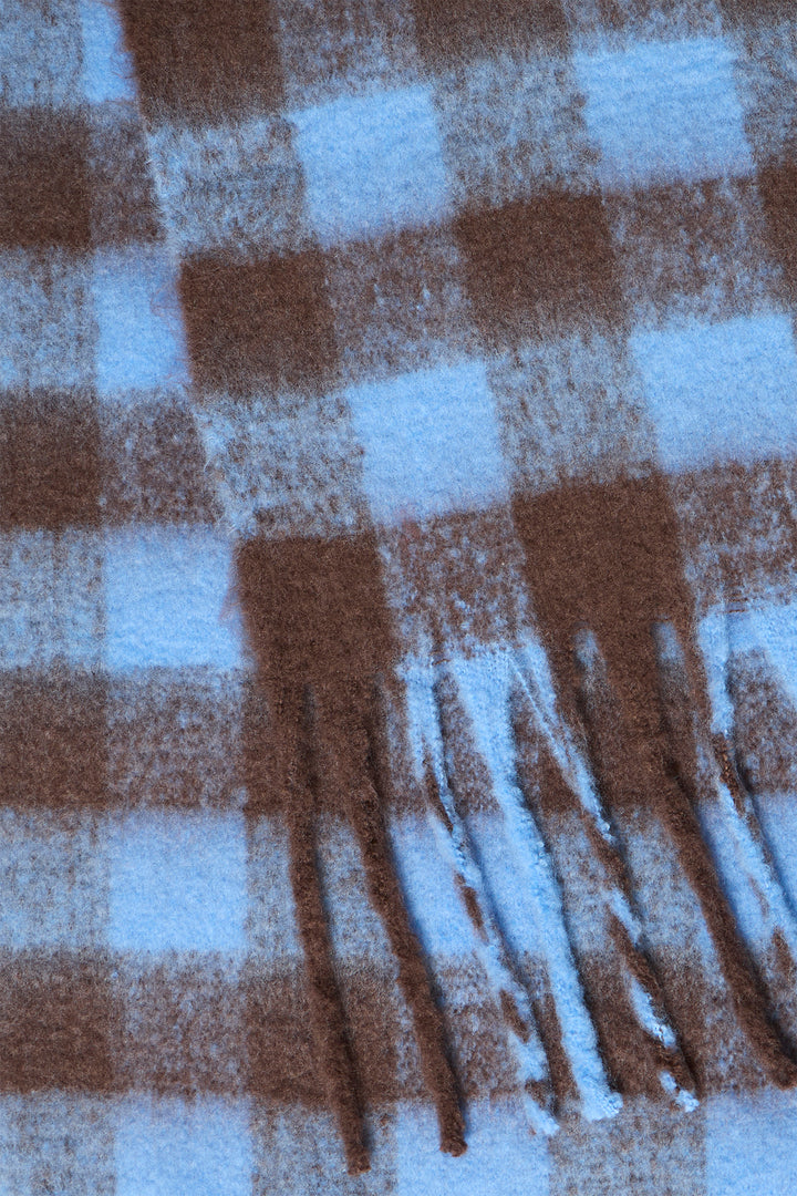 Ichi IAManuella Coffee Bean Blue Check Scarf 20124747 190915 - Shirley Allum Boutique