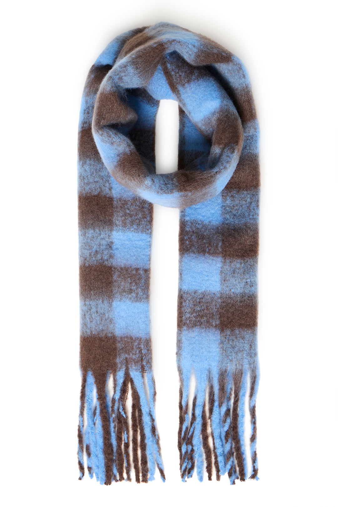 Ichi IAManuella Coffee Bean Blue Check Scarf 20124747 190915 - Shirley Allum Boutique