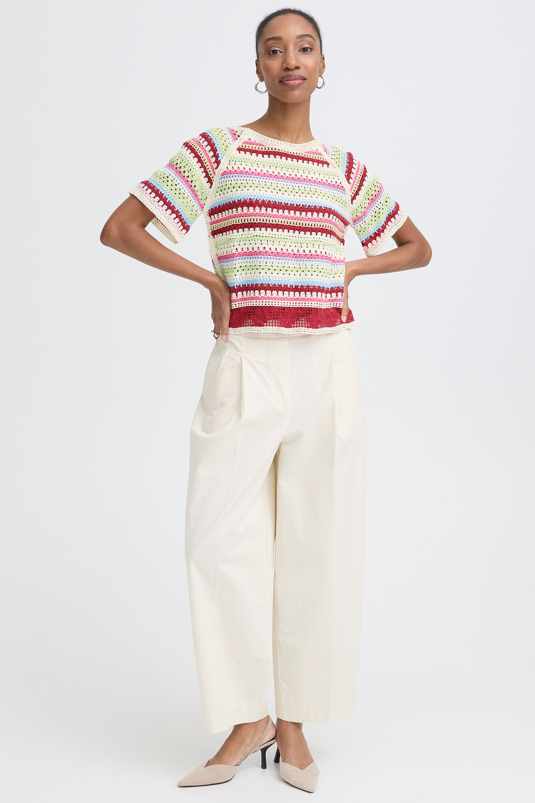 Ichi IHBANDIE 20125661 Multicolour Stripe Short Sleeve Jumper