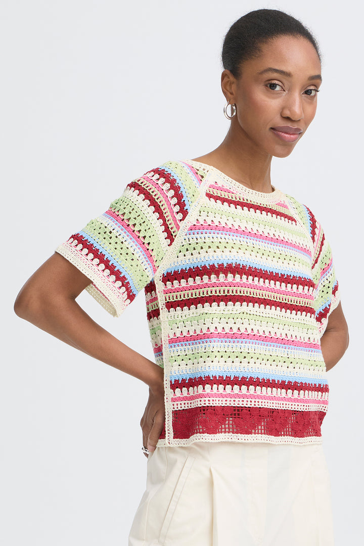 Ichi IHBANDIE 20125661 Multicolour Stripe Short Sleeve Jumper