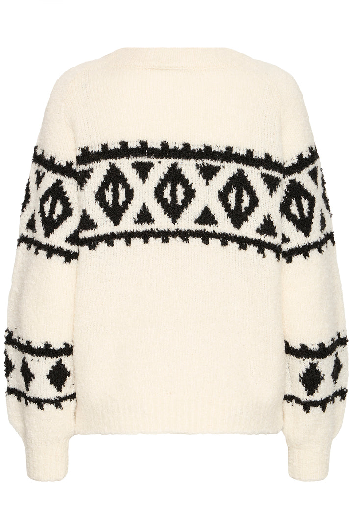 Ichi IHCarani Birch Cream Long Sleeve Pattern Jumper 20124518 130905 - Shirley Allum Boutique