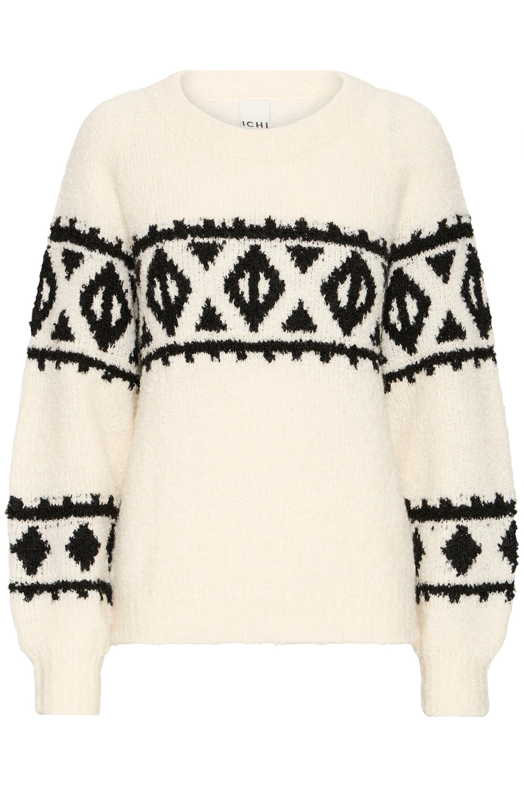 Ichi IHCarani Birch Cream Long Sleeve Pattern Jumper 20124518 130905 - Shirley Allum Boutique