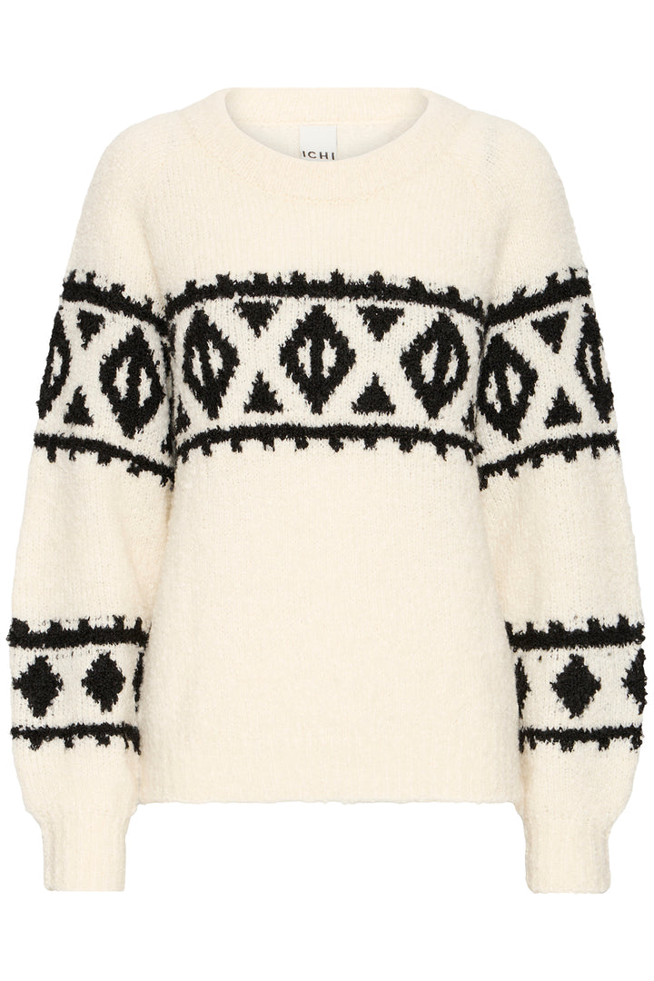 Ichi IHCarani Birch Cream Long Sleeve Pattern Jumper 20124518 130905 - Shirley Allum Boutique
