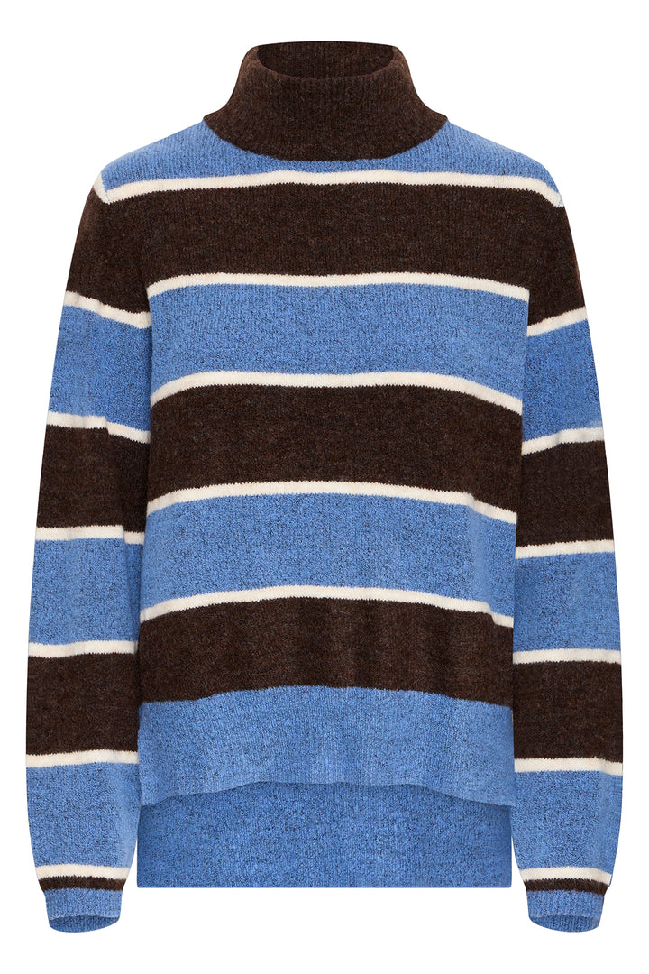 Ichi IHEdeen Coffee Break Brown Blue Stripe Jumper 20124545 900001320 - Shirley Allum Boutique
