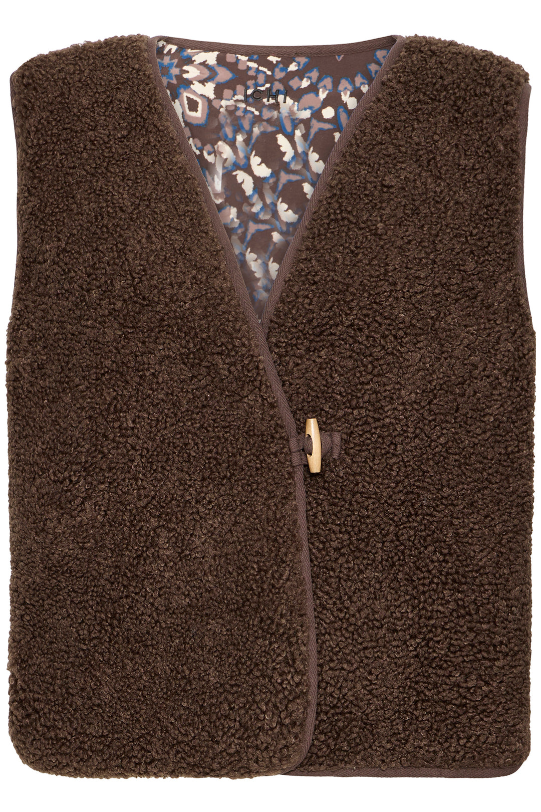 Ichi IHGozima Coffee Bean Brown Sherpa Gilet Waistcoat 20124553 190915 - Shirley Allum Boutique
