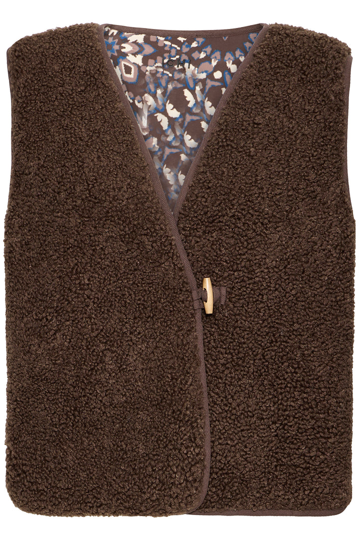 Ichi IHGozima Coffee Bean Brown Sherpa Gilet Waistcoat 20124553 190915 - Shirley Allum Boutique