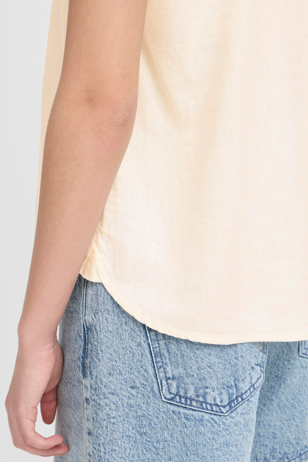 Ichi IHLINNO 20122908 Natural Ecru Cap Sleeve V-Neck Top