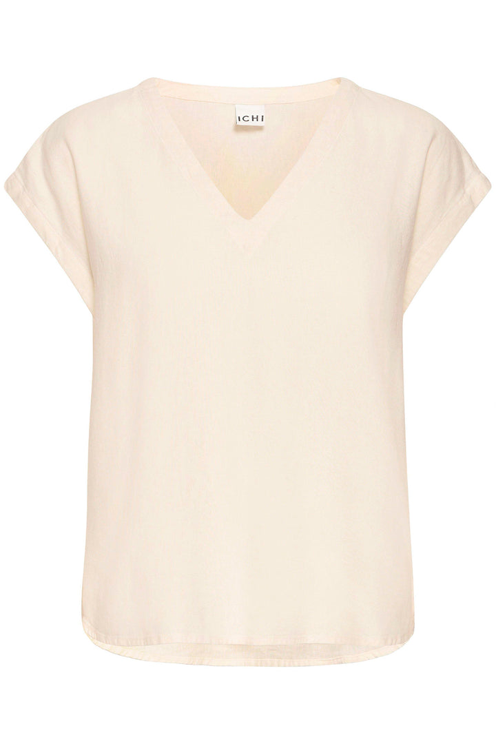 Ichi IHLINNO 20122908 Natural Ecru Cap Sleeve V-Neck Top