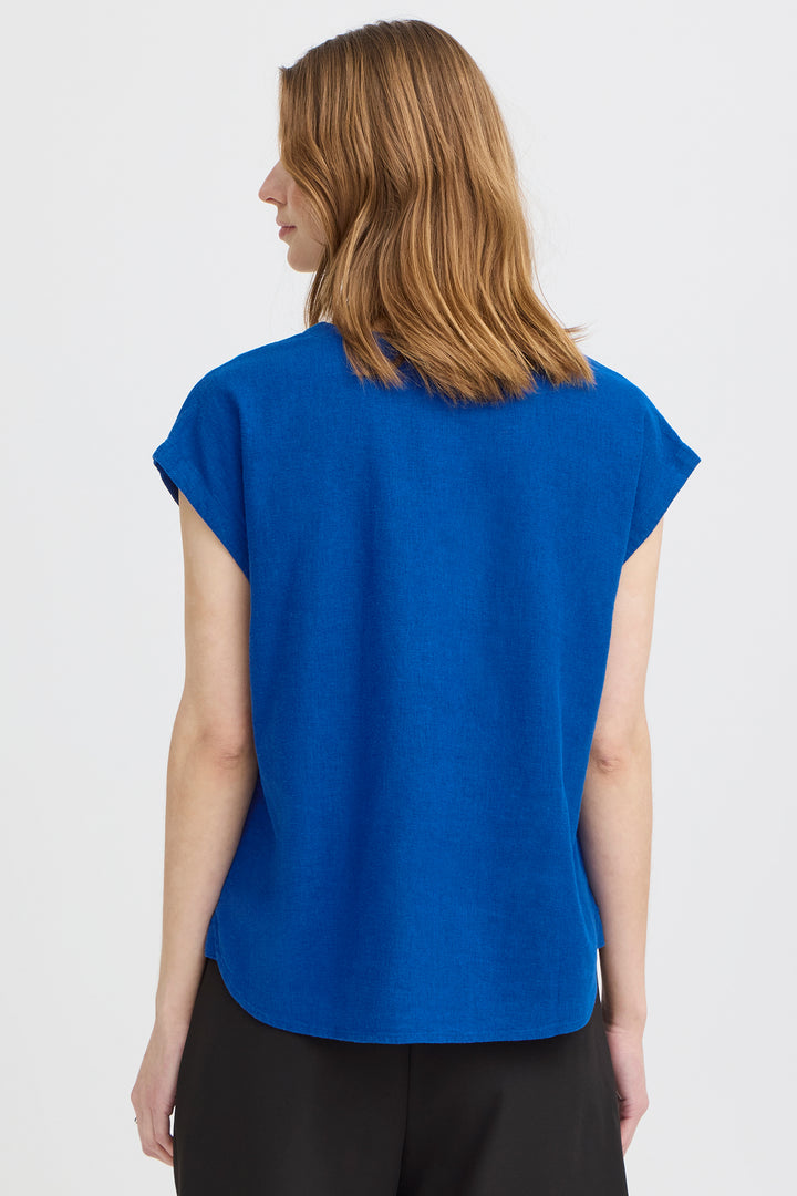Ichi IHLINNO 20122908 Sodalite Blue Cap Sleeve V-Neck Top