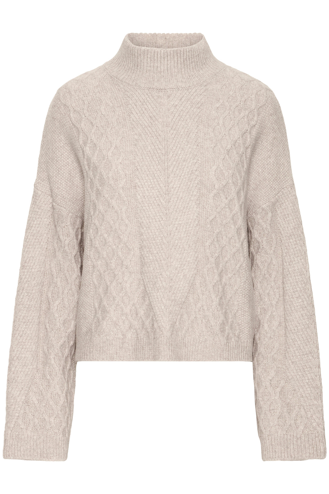 Ichi IHMylle Oatmeal Beige Funnel Neck Jumper 20124555 130401 - Shirley Allum Boutique
