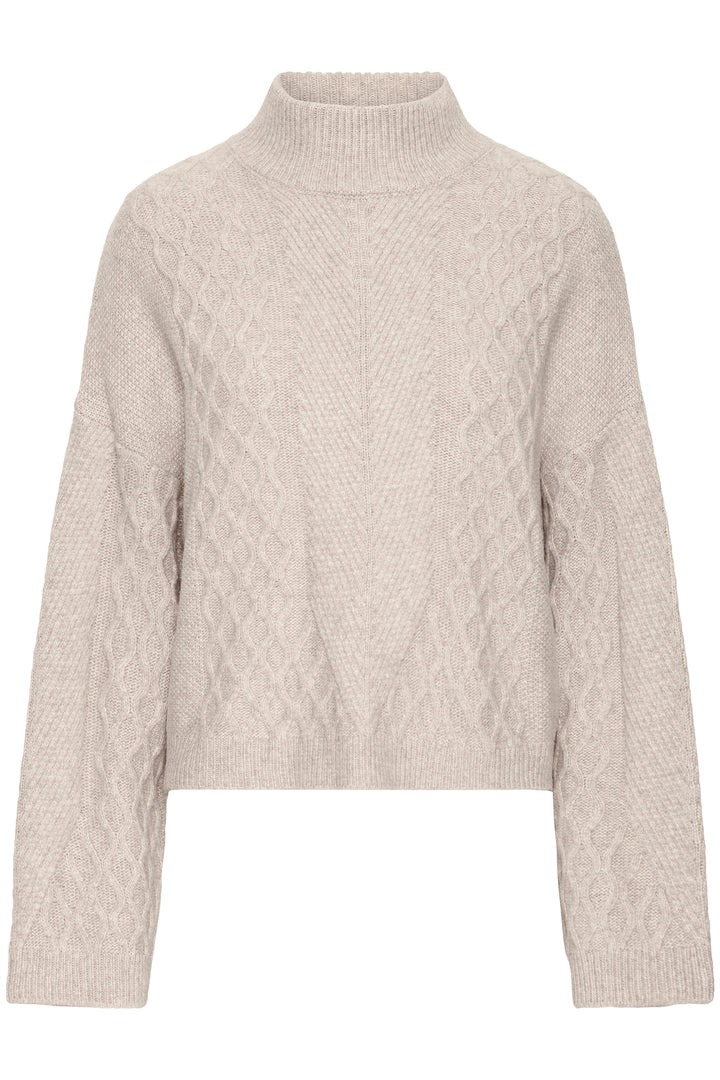 Ichi IHMylle Oatmeal Beige Funnel Neck Jumper 20124555 130401 - Shirley Allum Boutique