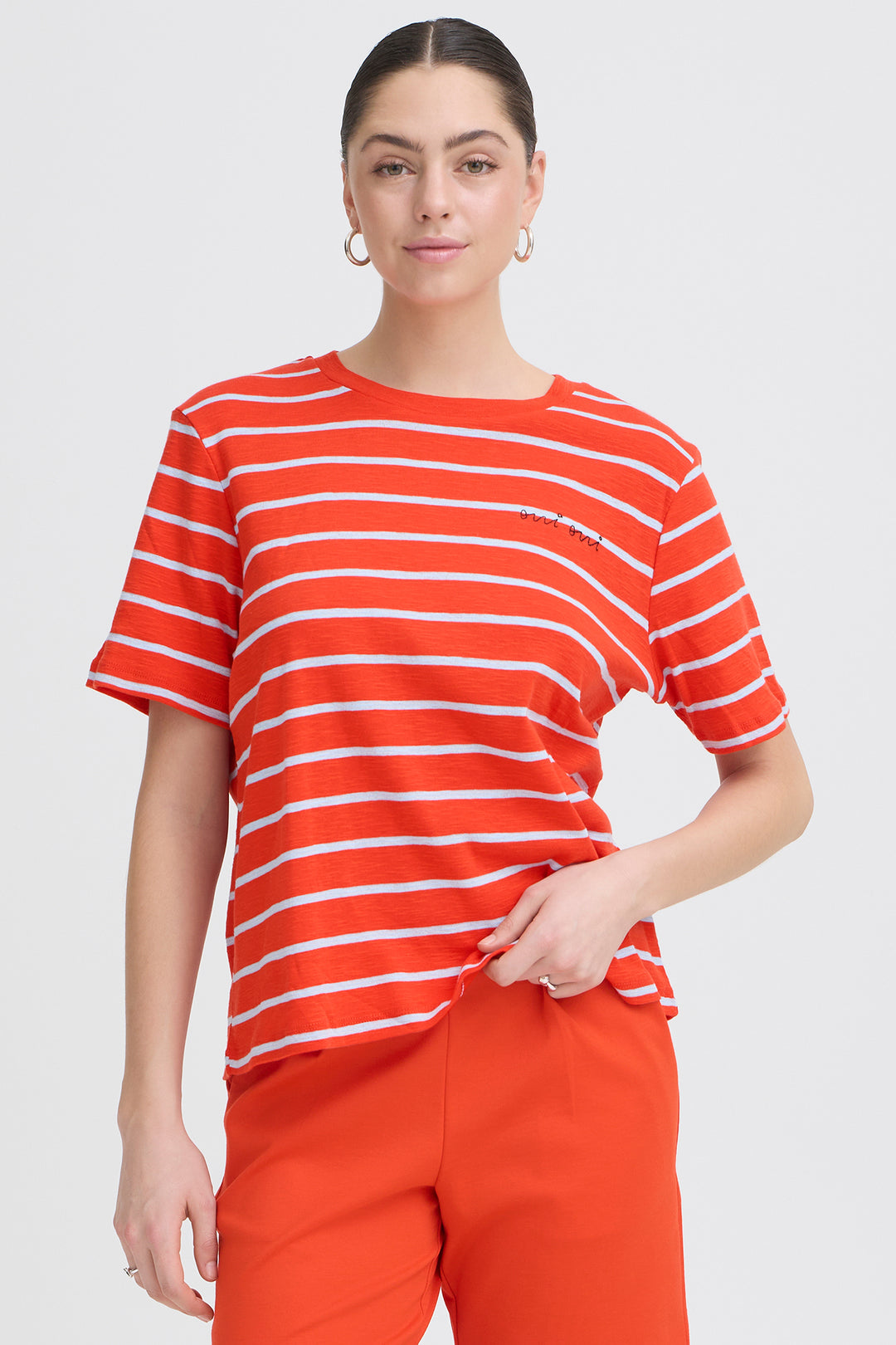 Ichi IHNOVA 20125540 900005490 Fiery Red &amp; Blue Stripe T-Shirt