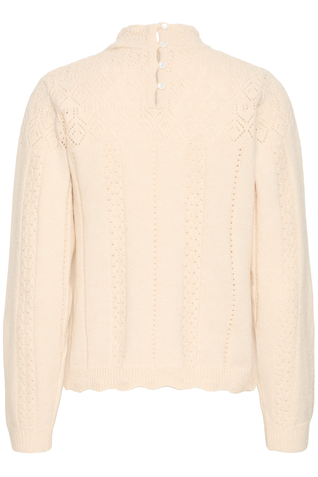 Ichi IHPovoke Birch Cream Button Neck Jumper 20124562 130905 - Shirley Allum Boutique