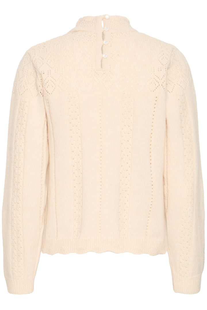 Ichi IHPovoke Birch Cream Button Neck Jumper 20124562 130905 - Shirley Allum Boutique