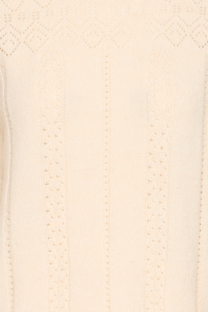 Ichi IHPovoke Birch Cream Button Neck Jumper 20124562 130905 - Shirley Allum Boutique
