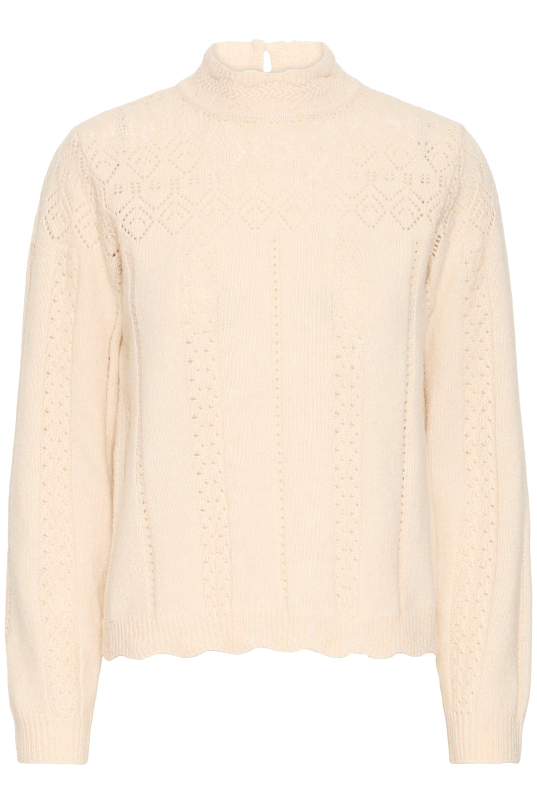 Ichi IHPovoke Birch Cream Button Neck Jumper 20124562 130905 - Shirley Allum Boutique