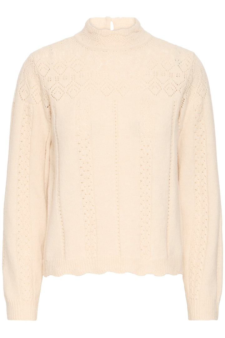 Ichi IHPovoke Birch Cream Button Neck Jumper 20124562 130905 - Shirley Allum Boutique