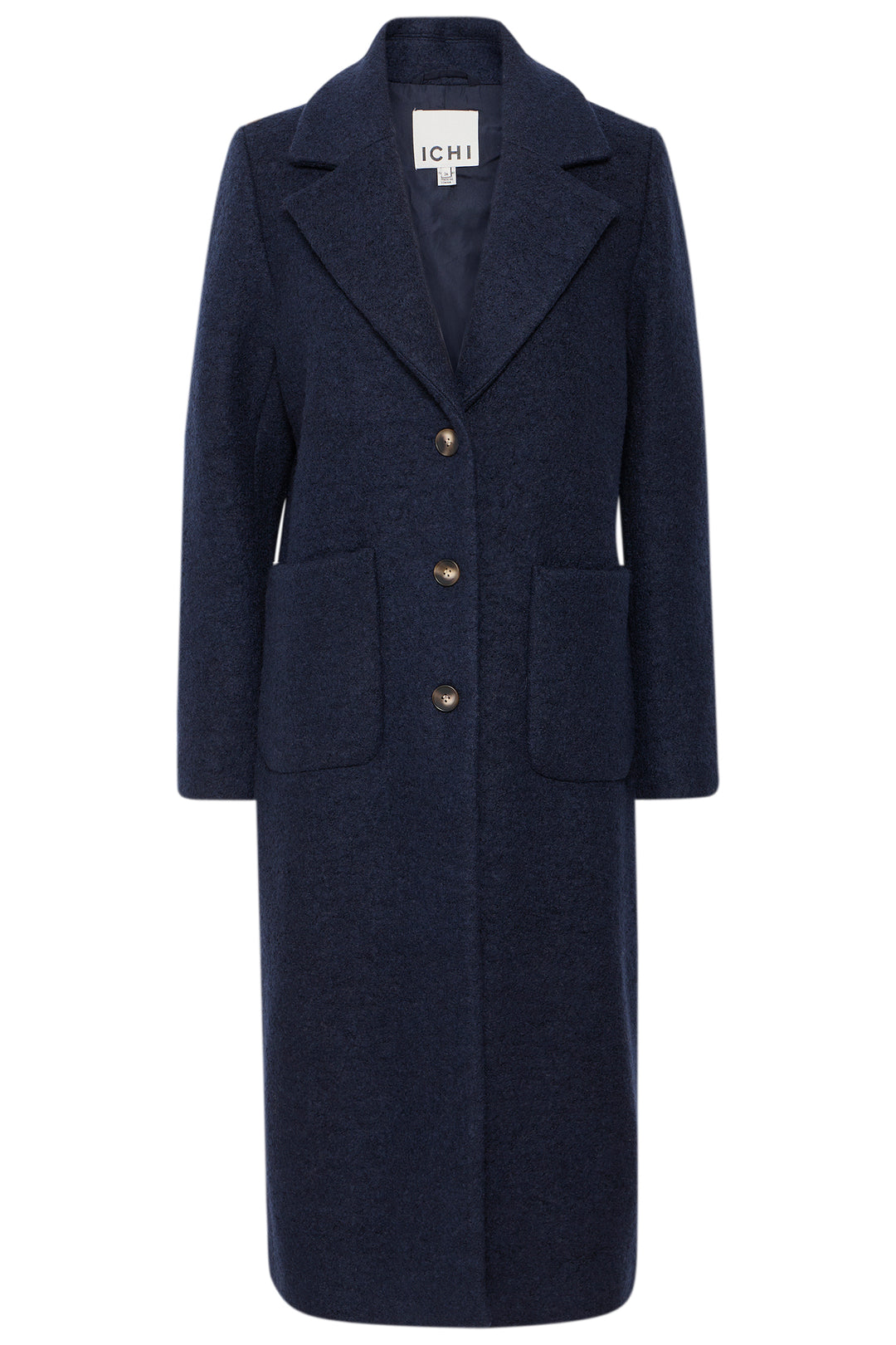 Ichi IHStipa Dark Navy Wool Mix Overcoat 20123085 194013 - Shirley Allum Boutique