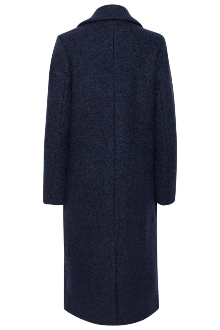 Ichi IHStipa Dark Navy Wool Mix Overcoat 20123085 194013 - Shirley Allum Boutique