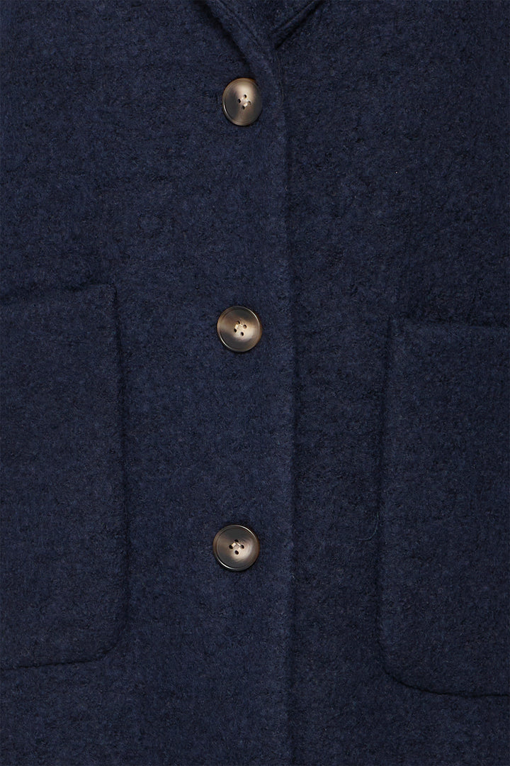Ichi IHStipa Dark Navy Wool Mix Overcoat 20123085 194013 - Shirley Allum Boutique