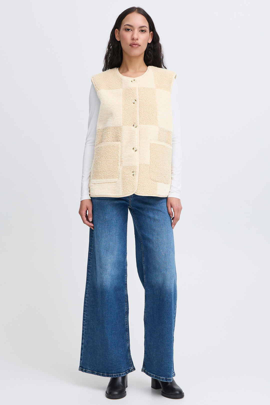 Ichi IHTonza Fog Cream Fleece Gilet Waistcoat 20123198 130607 - Shirley Allum Boutique