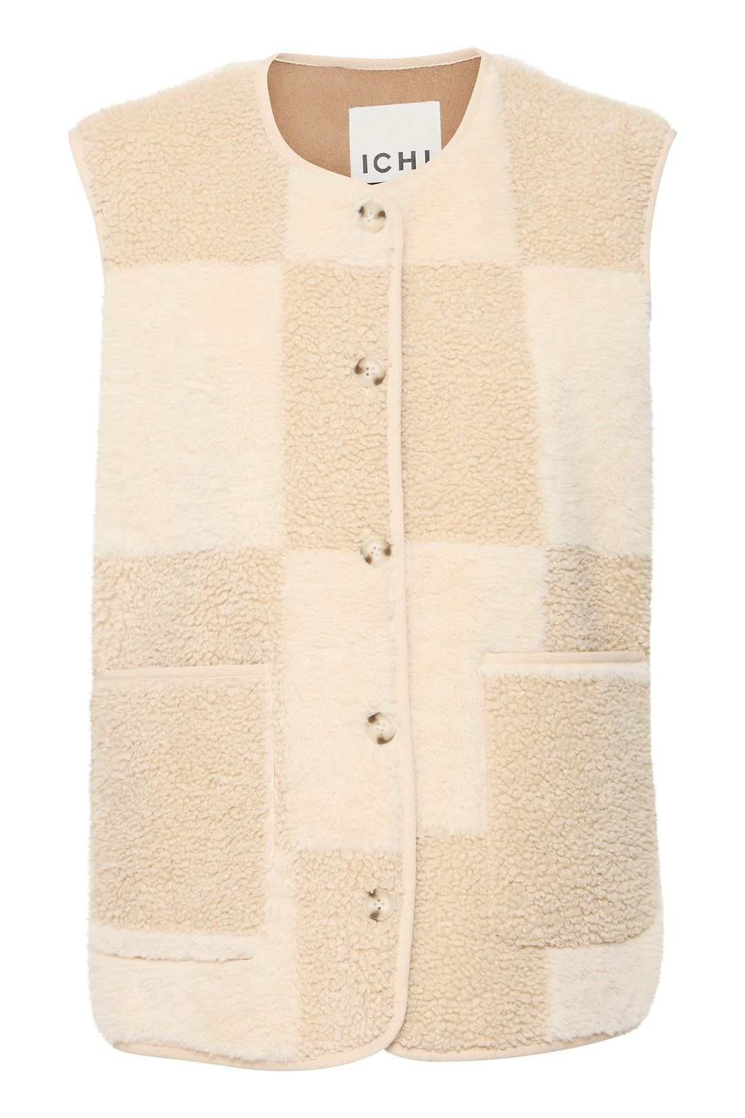 Ichi IHTonza Fog Cream Fleece Gilet Waistcoat 20123198 130607 - Shirley Allum Boutique