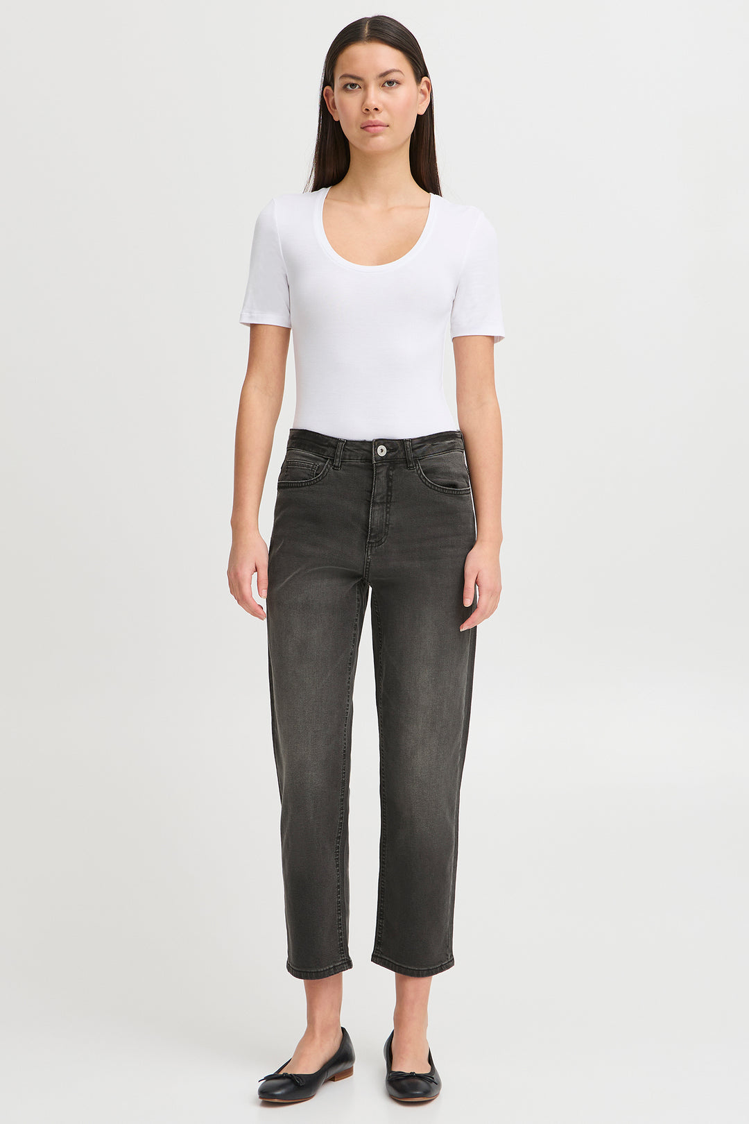 Ichi IHTwiggy Raven Washed Grey Cropped Jeans 20110967 19071 - Shirley Allum Boutique