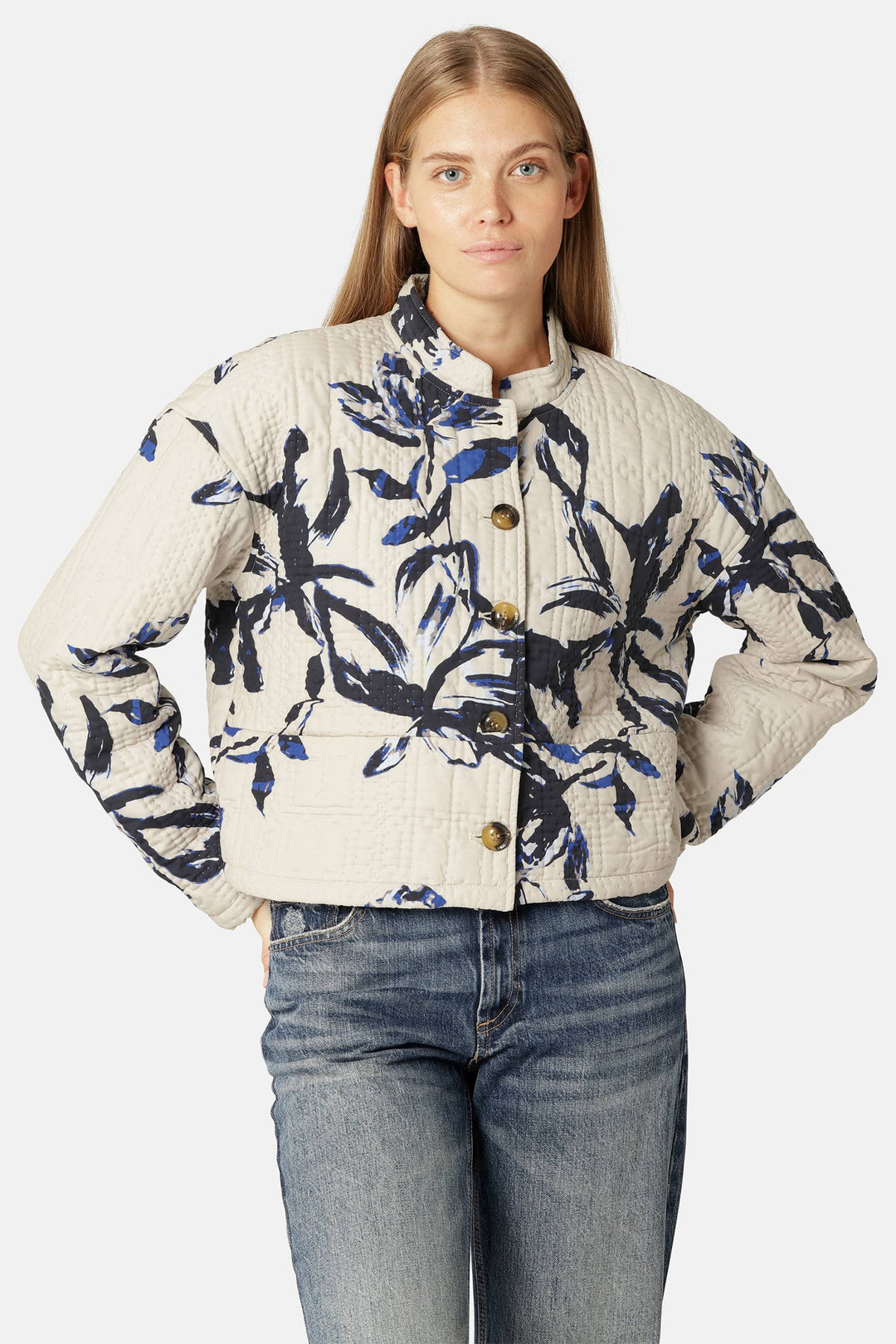 Ilse Jacobsen Coat Beige Artsy Stroke Flower QUILTTO01P 109 - Shirley Allum Boutique