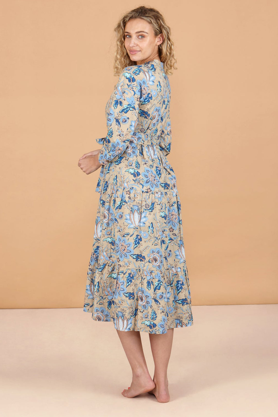 Inara Dress Indigo Blue Lotus Print IN2244 - Shirley Allum Boutique
