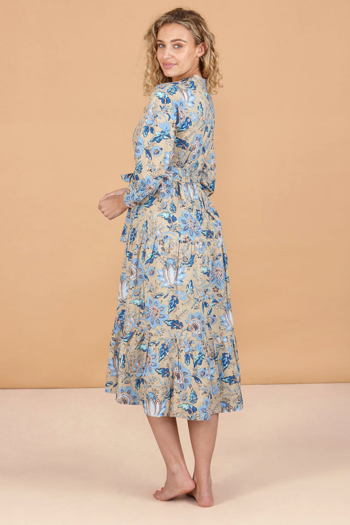 Inara Dress Indigo Blue Lotus Print IN2244 - Shirley Allum Boutique