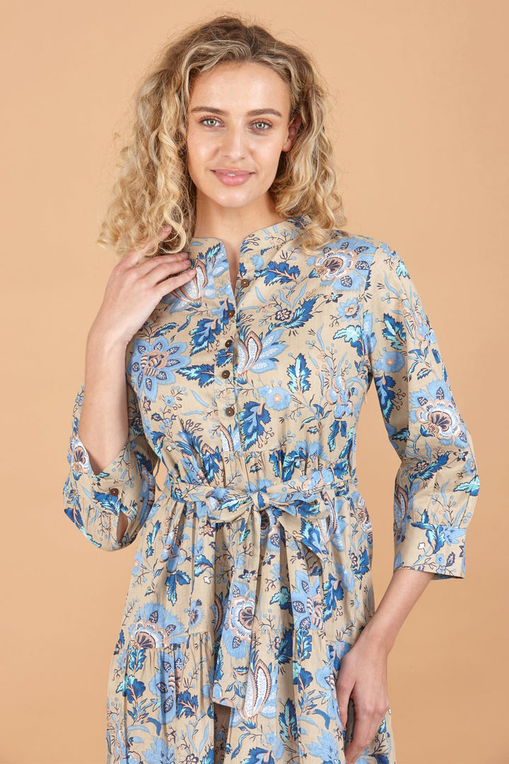Inara Dress Indigo Blue Lotus Print IN2244 - Shirley Allum Boutique
