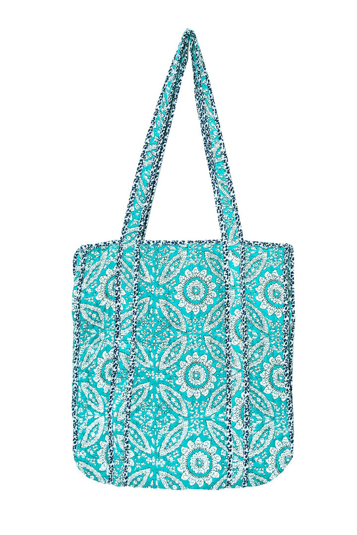 Inara Tote Bag Blue Mediterranean Mosaic Print - Shirley Allum Boutique