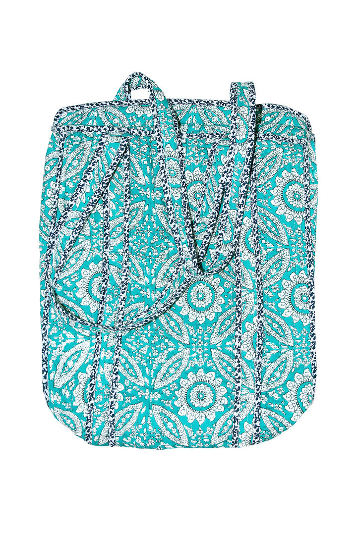 Inara Tote Bag Blue Mediterranean Mosaic Print - Shirley Allum Boutique