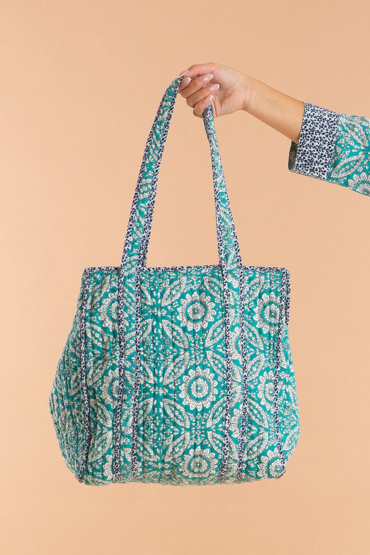 Inara Tote Bag Blue Mediterranean Mosaic Print - Shirley Allum Boutique