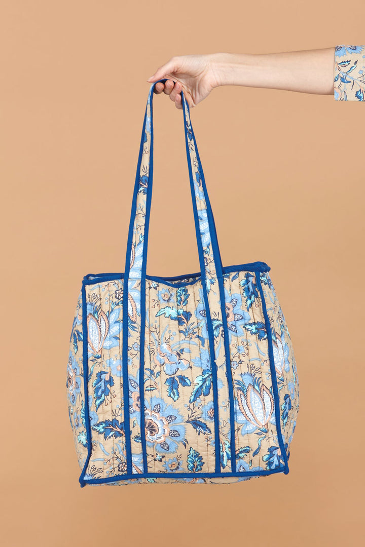 Inara Tote Bag Indigo Blue Lotus Print - Shirley Allum Boutique