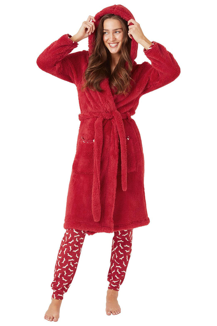 Indigo Sky Robe Dressing Gown Red Long Pile Fluffy IN42654